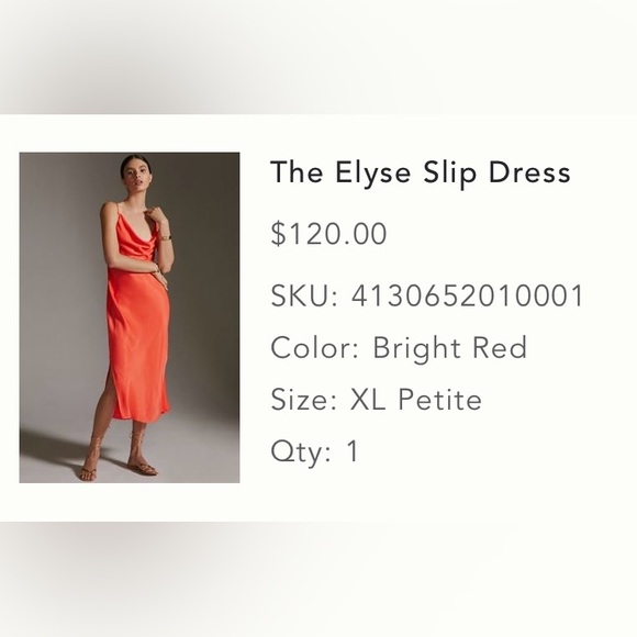 Anthropologie Elyse Slip Dress Bright Red XLP - Picture 12 of 12